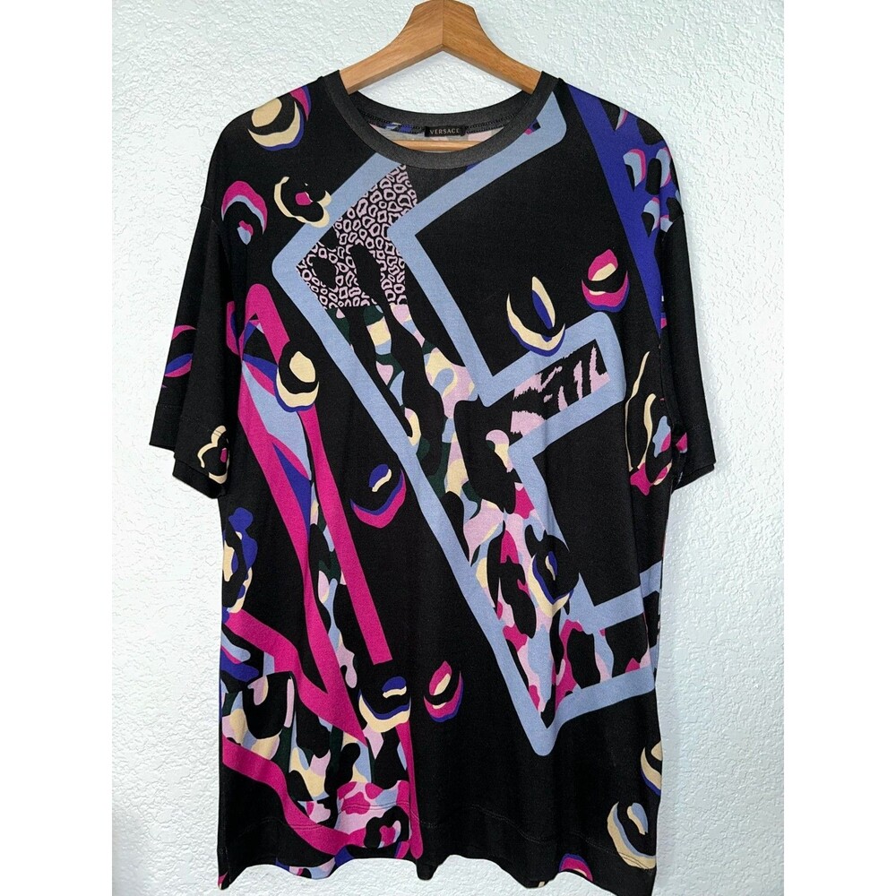 VERSACE Gianni Multi-Color Abstract Animal Print Graphic Tee - IT 40